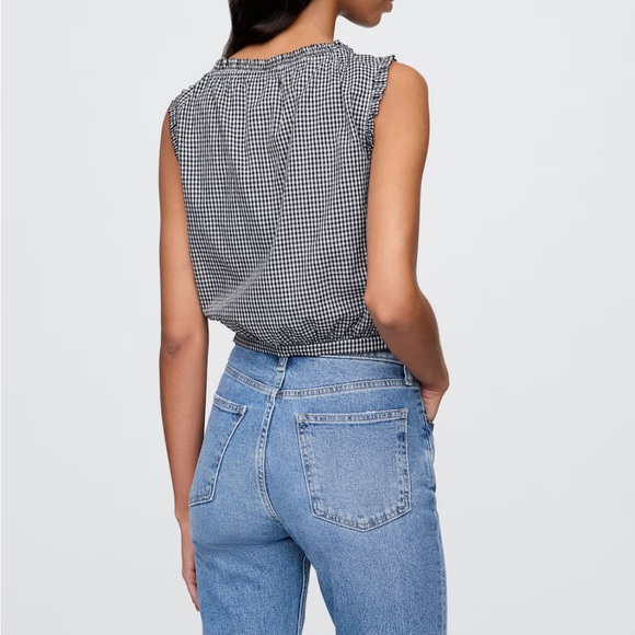 DOEN x GAP Navy blue and White Gingham Crop Blouse with Tie Front Sz Small NWT - Picture 4 of 5